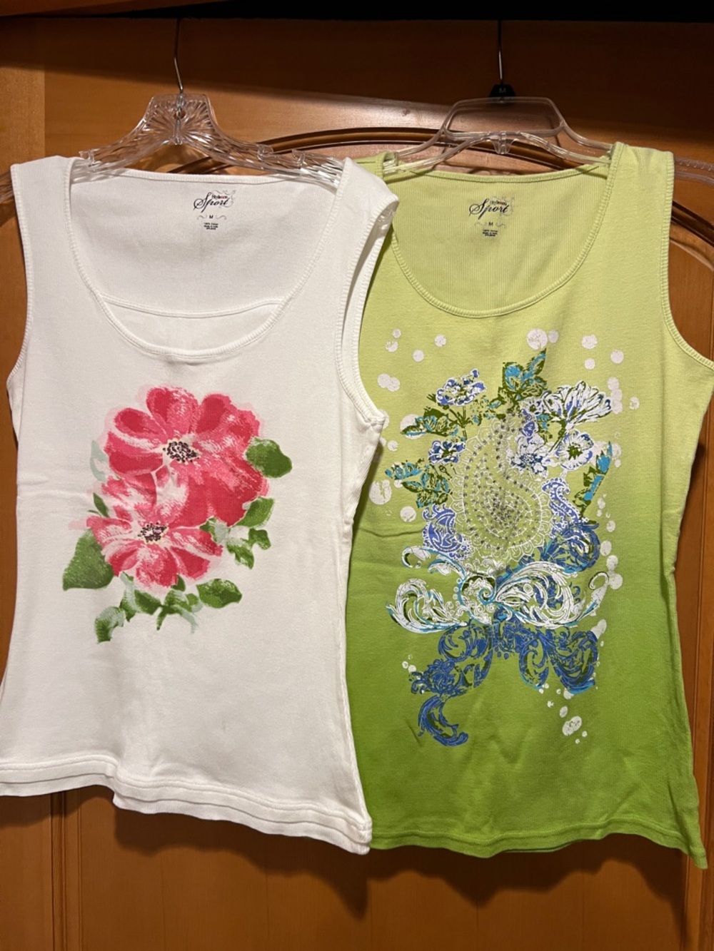 Style & Co. Floral Scoop Neck Tank Tops - White & Light Green